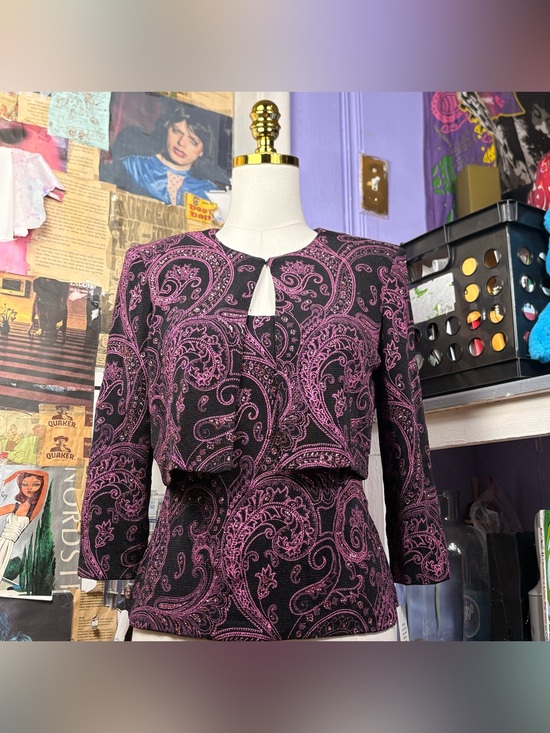 Alex Evenings Tops - Vintage Pink Paisley Glitter Top Set
